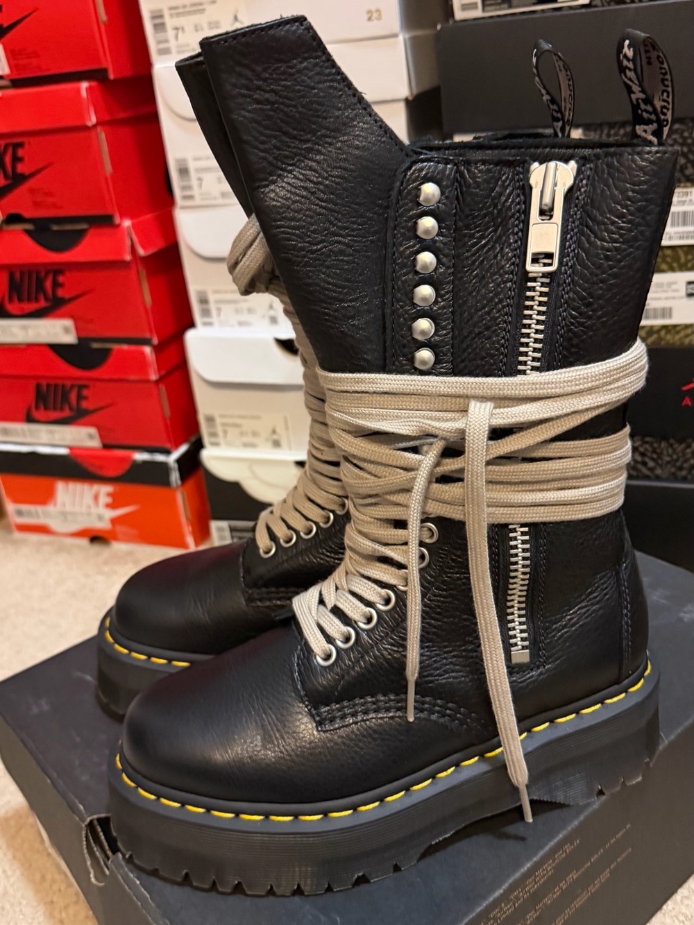 Dr. Marten’s x Rick Owen’s Black Leather Platform Combat Boots with Side Zip - Picture 5 of 7